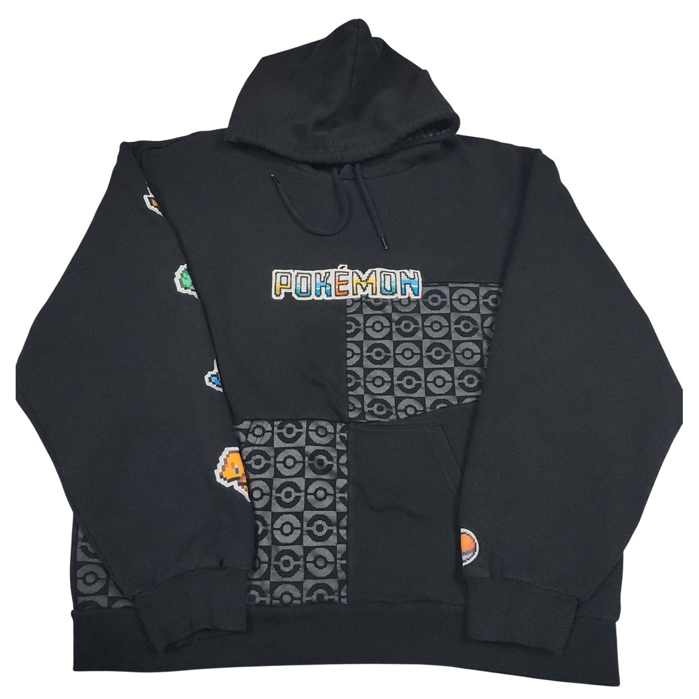 Atsuko Pokemon Hoodie Mens XL Black Starter Evolution Pokeball Pixel Nintendo
